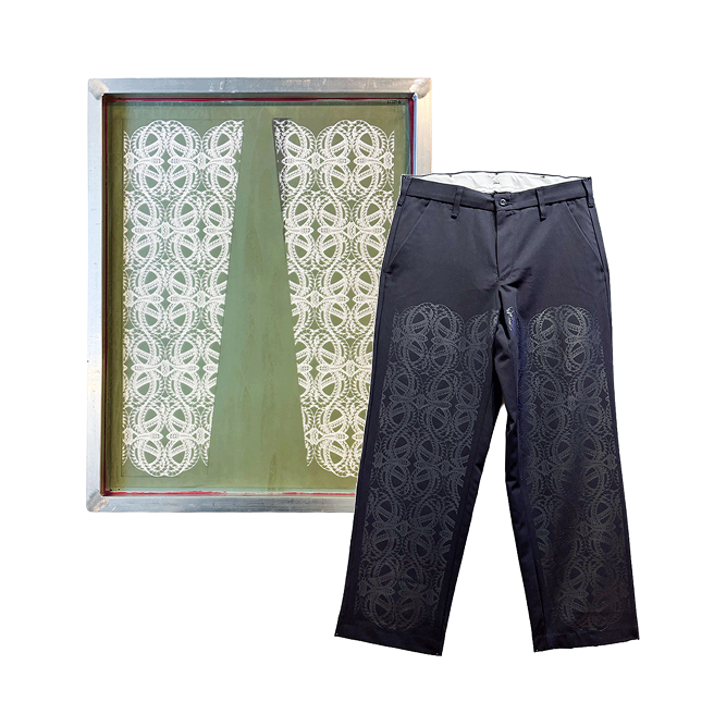  シルクスクリーンプリント パンツ特大プリント