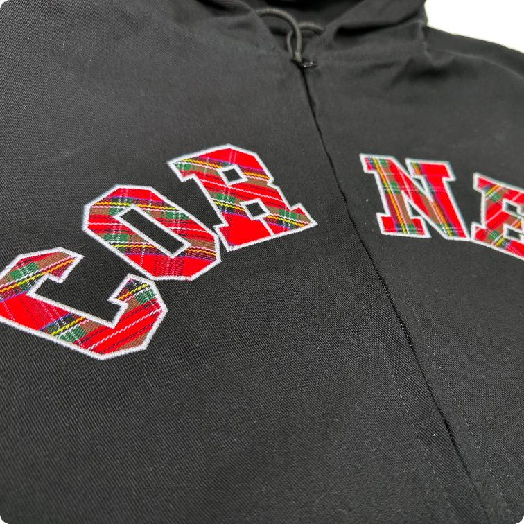  刺繍 刺繍 1 箇所追加 / 刺繍アップサイズ / アップリケ刺繍タータンチェック / アップリケ刺繍タータンチェックサイズアップ