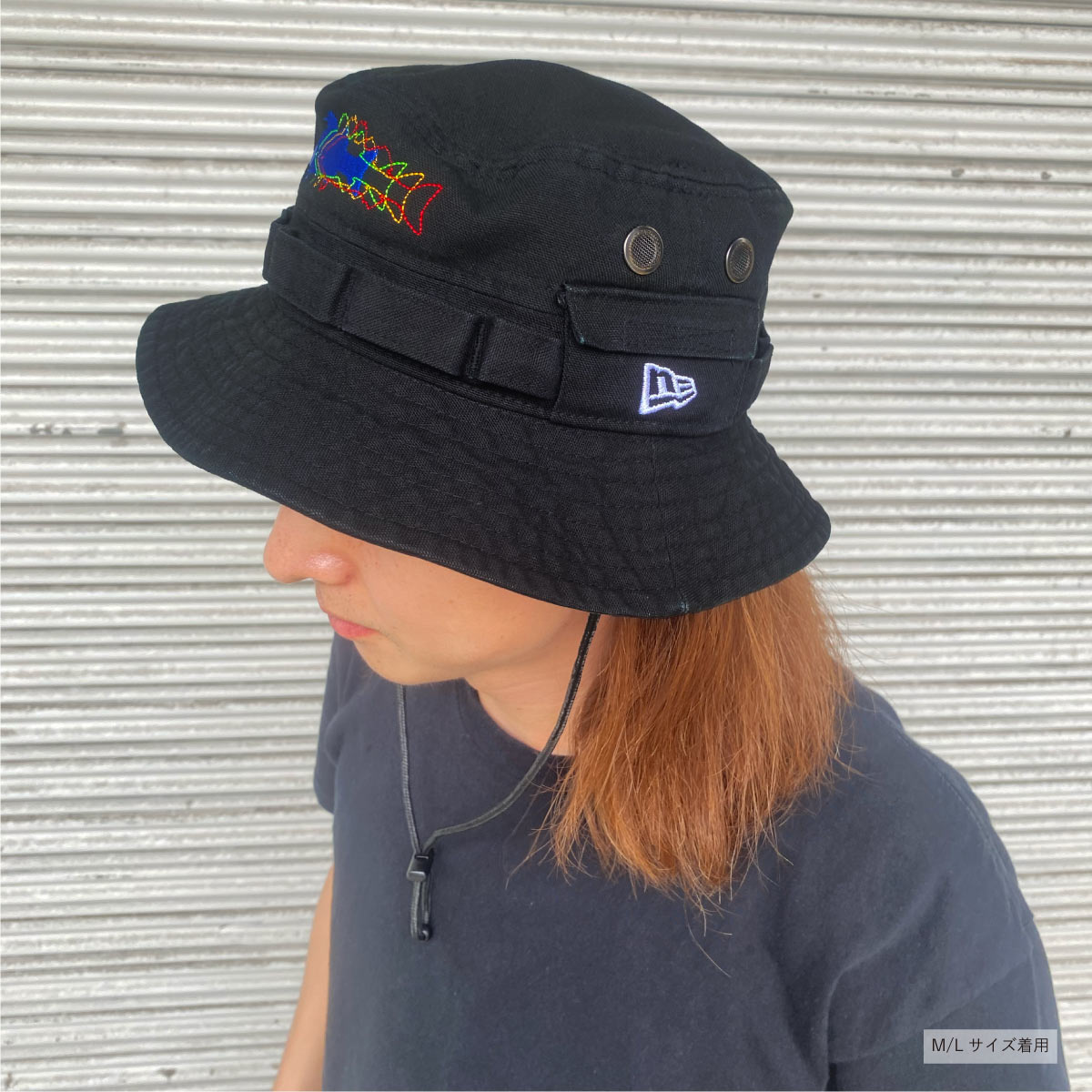 アウトドア!ニューエラアドベンチャー ダック ブラックバケハ L/XL 58CM アドベンチャー ベーシック ダックコットン ブラック × ホワイト