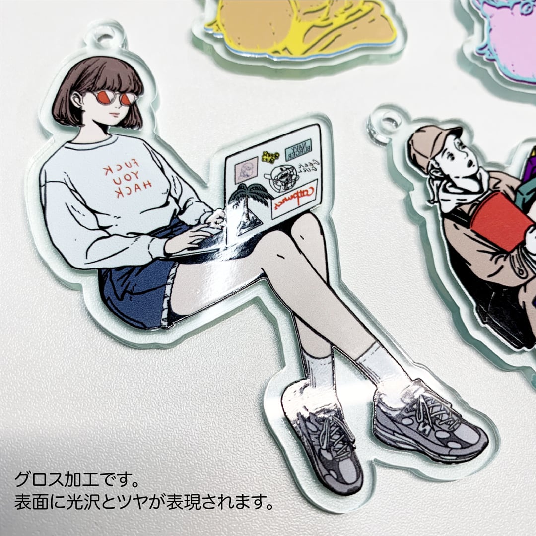 アクリルクリップバッジ (5cm×5cm) (5個セット) (品番ACR-B05)