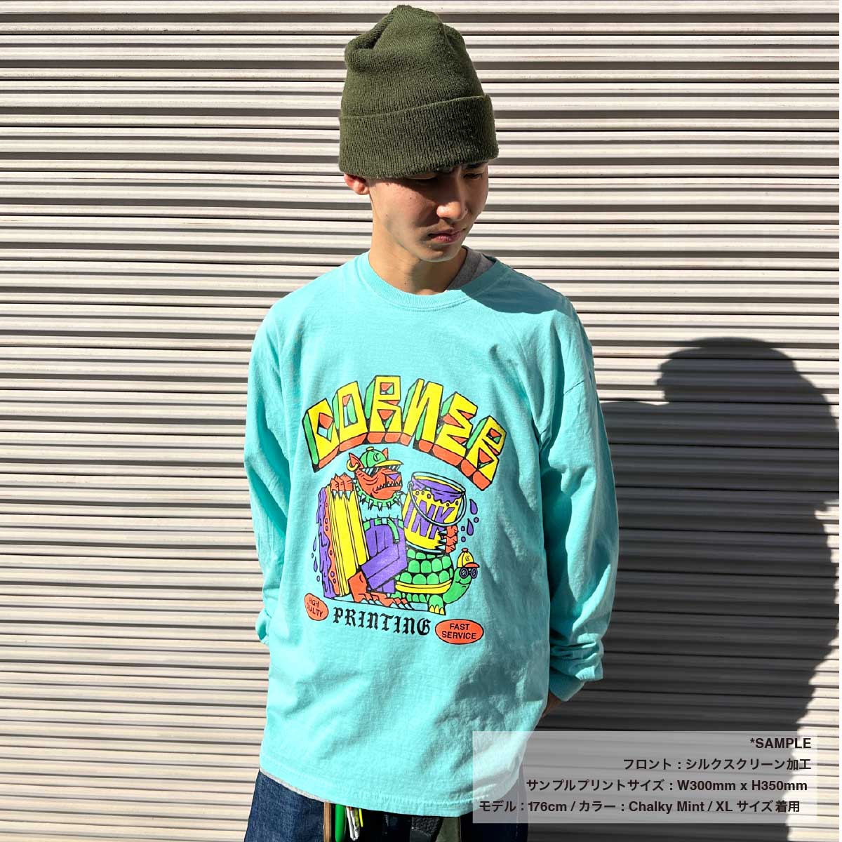 【CPGN STUDIO】24SS★ CP Layered Pigment Long Sleeve CORNER PRINTING | Comfort Colors 6.1 oz Garment Dye Long