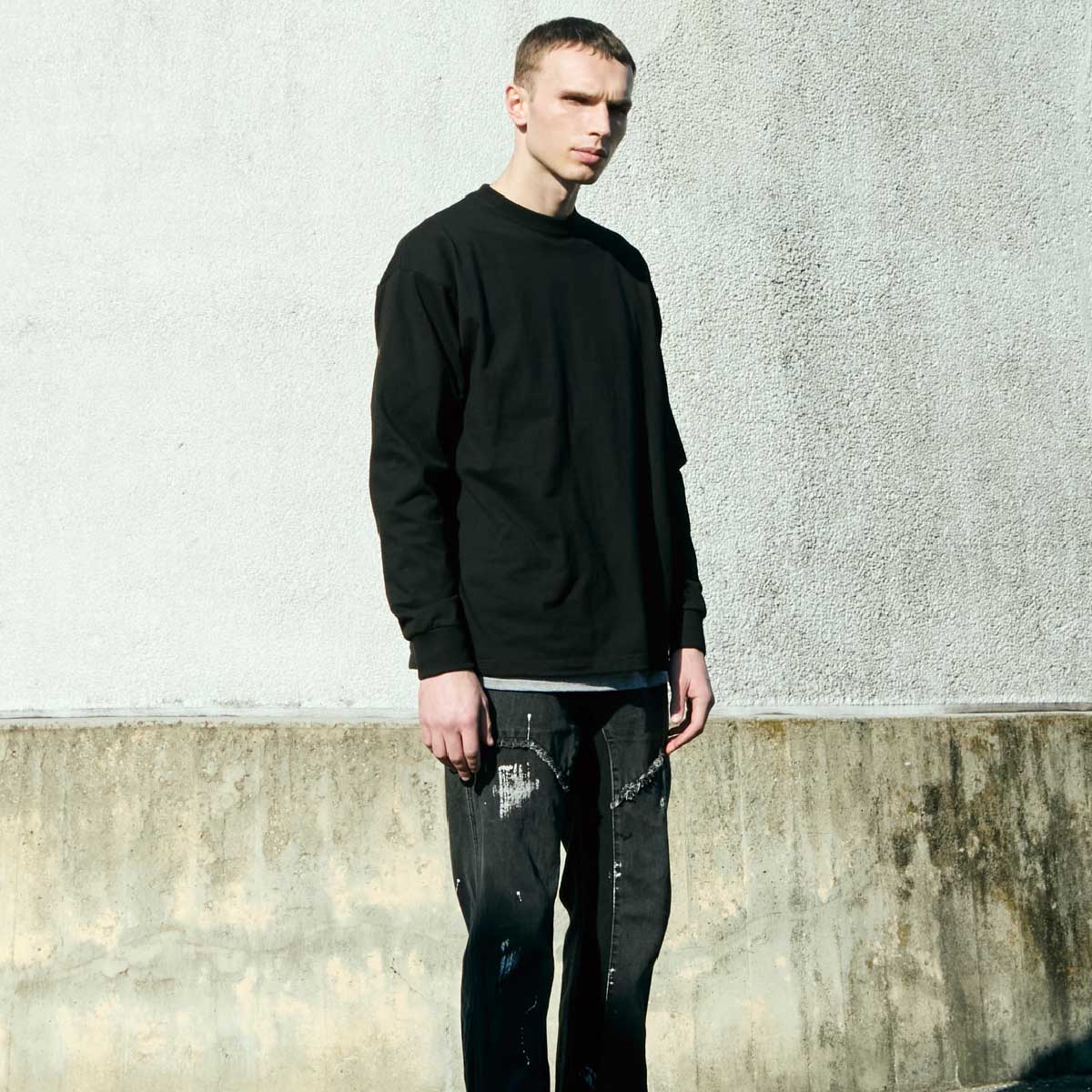 ナイロン トリコット 切り替え ロングスリーブ シャツ ブラックMサイズ CROSS & STITCH tシャツ ＆ 8.1オンス USAコットン ロング