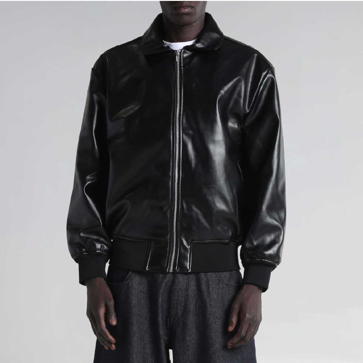SHAKA WEAR PU Leather Collared Varsity Jacket (#SWPULCVJ)