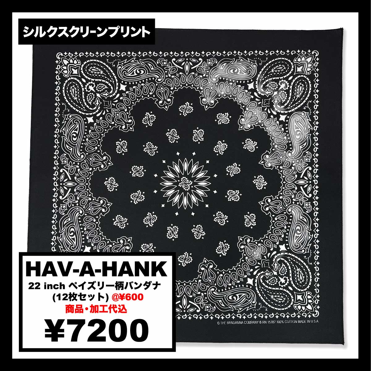HAV-A-HANK ハバハンク 22 inch ペイズリー柄 バンダナ (12枚セット) (品番BAND-M0001)