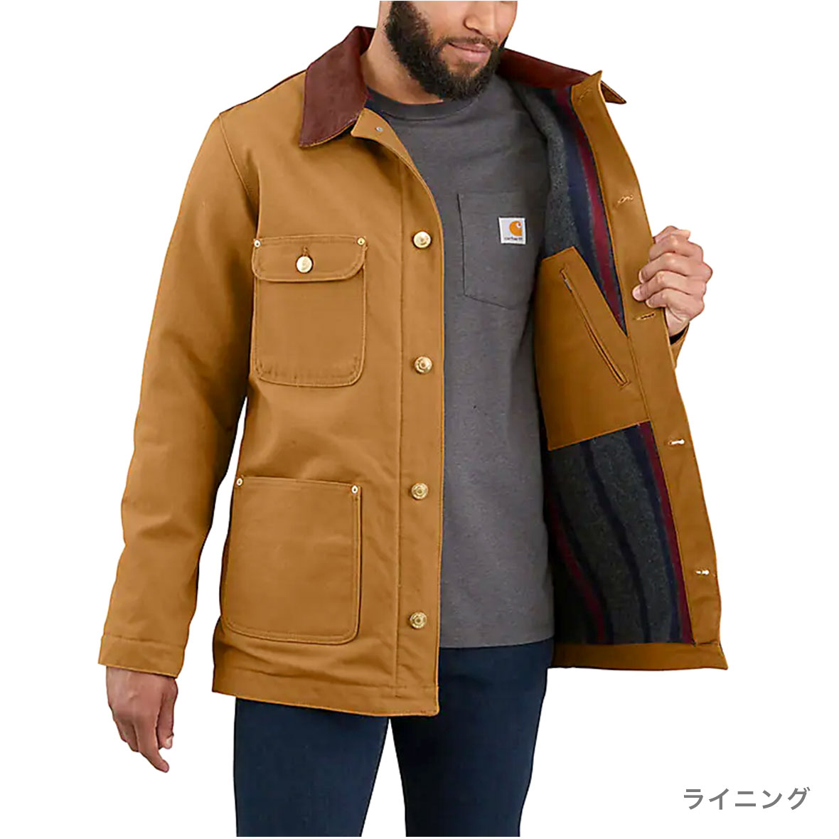 60-70's Carhartt カーハート ダック ランチコート 70's プリントタグ カーハート 裏ボア ブラウンダック ランチ
