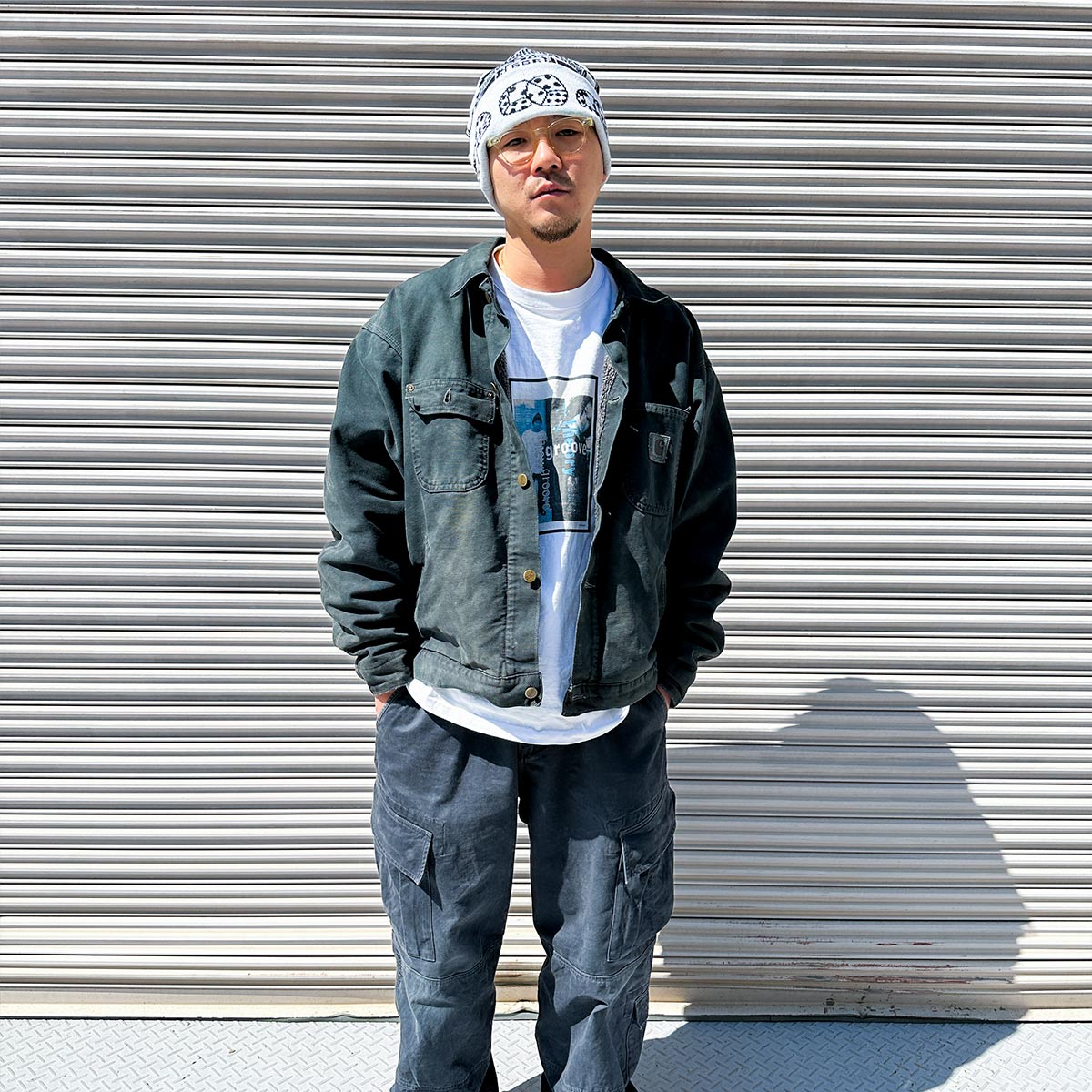 オリジナル編み総柄ダブルカフビーニー (品番CPKN-004)