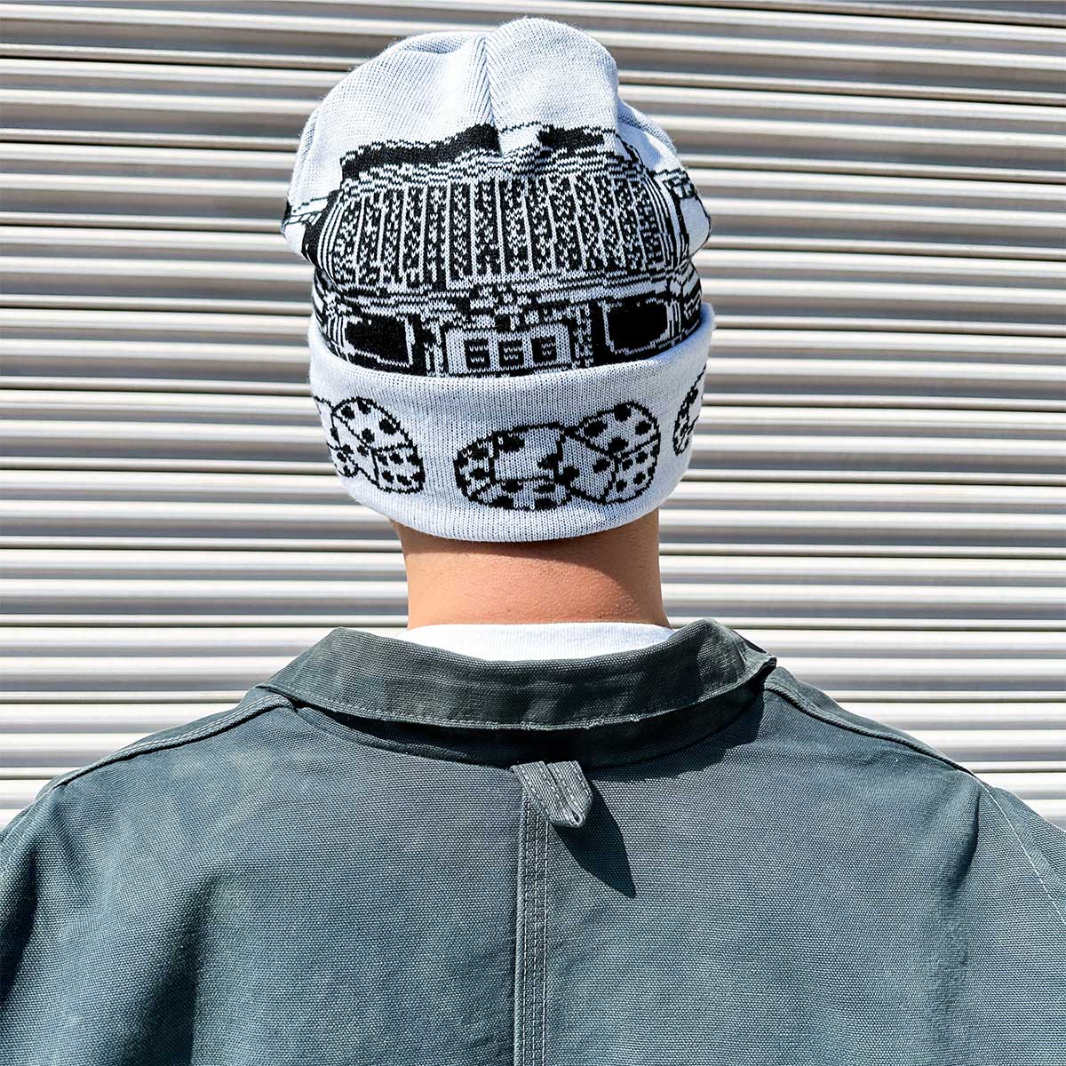 オリジナル編み総柄ダブルカフビーニー (品番CPKN-004)