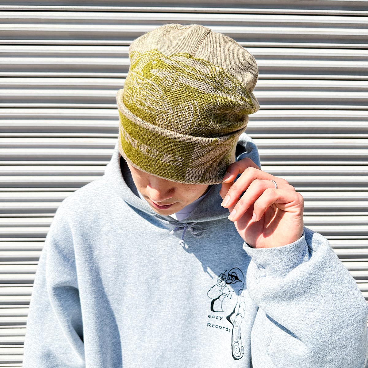 オリジナル編み総柄ダブルカフビーニー (品番CPKN-004)