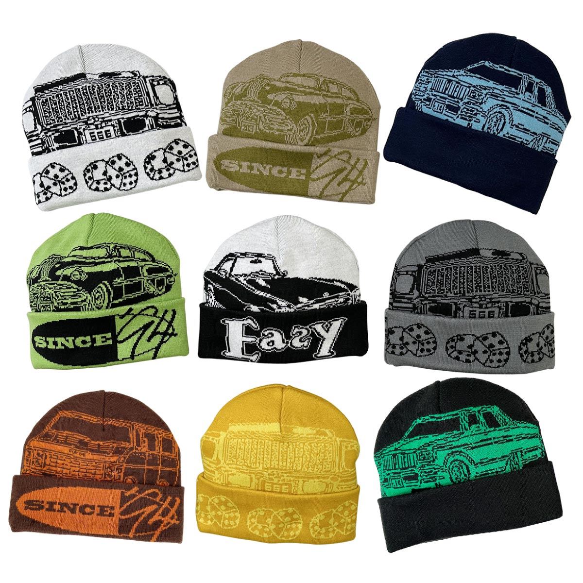 オリジナル編み総柄ダブルカフビーニー (品番CPKN-004)