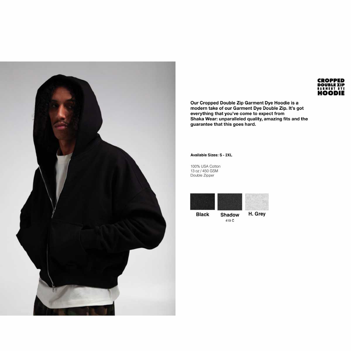 SHAKA WEAR  シャカウェア Garment Dye Cropped Double Zip Hoodie (品番SWGDCDZH)