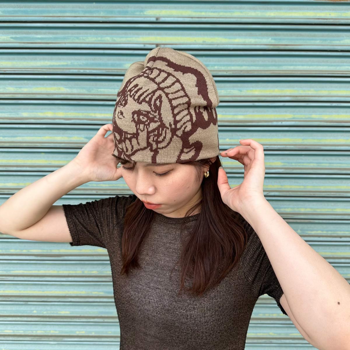 オリジナル編み総柄シングルビーニー [柄糸1色] (品番CPKN-002)