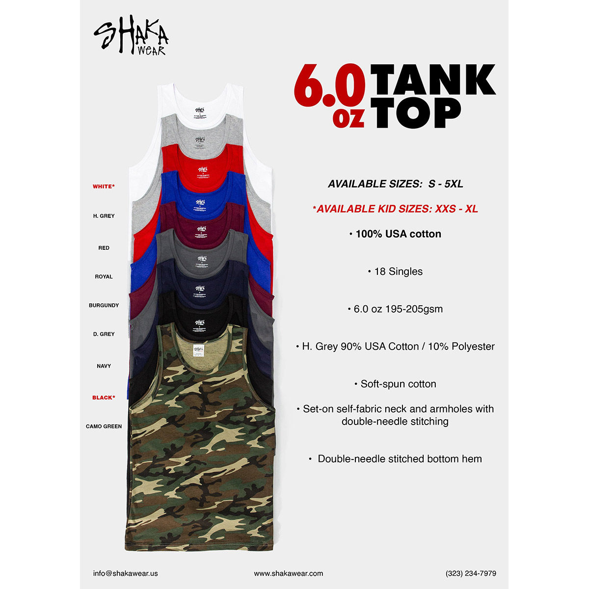 SHAKA WEAR シャカウェア 6.0 oz Softspun Tank Top (品番SHAKATANK)